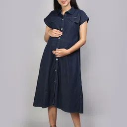 VYN Denim Maternity Shirt Midi Dress-picture-12