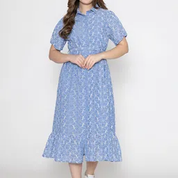 SANASH Collections Floral Printed Cotton Shirt Midi Dress  With Belt-picture-18
