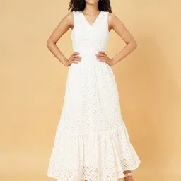 Honey by Pantaloons Self Design V-Neck Gathered Tiered Pure Cotton Maxi Dress-picture-28