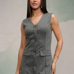 chic by tokyo talkies Tokyo Talkies Women Corpcore Pinstriped Waistcoat Dress-picture-30