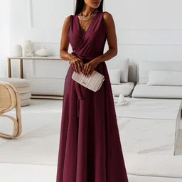 StyleCast Burgundy Gathered or Pleated Sleeveless Maxi Dress-picture-38