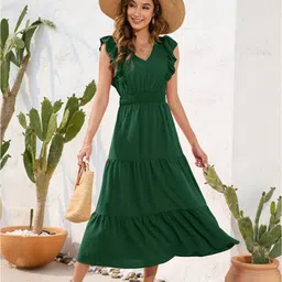 StyleCast Green Tiered Flutter Sleeve Cotton Fit & Flare Dress-picture-38