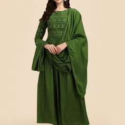 KALINI Women Floral Embroidered Thread Work Georgette Maxi Dress With Dupatta-picture-11