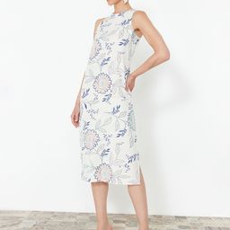 Trendyol Floral Printed Round Neck Cotton Sheath Midi Dress-picture-22