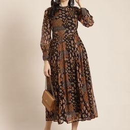 Juniper Brown & Orange Chiffon Maxi Dress-picture-47