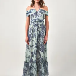 SOTBELLA Tropical Print Cold-Shoulder Chiffon Maxi Dress-picture-26