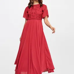 AND Women Red Embellished Embroidered Maxi Dress-image-39
