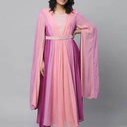 AURELIA Striped Slit Sleeves Fit & Flare Maxi Dress With Belt image 1