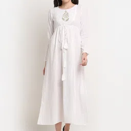 La Zoire White Floral Embroidered Empire Midi Dress-image-34
