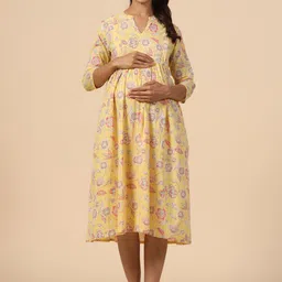 CRAFIQA Printed Pure Cotton Maternity Fit & Flare Midi Ethnic Dress-picture-15
