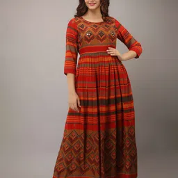 Spera Ethnic Motifs Printed Flared Ethnic Dress image 1