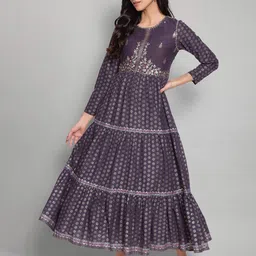 W Ethnic Motifs Maxi Cotton Dress-image-0