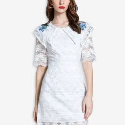 JC Collection White & Blue Peter Pan Collar Sheath Mini Dress-picture-13