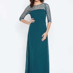 La Zoire Green Georgette Lace Maxi Dress image 1