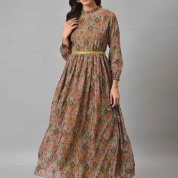 WISHFUL Ethnic Printed Fit and Flare Maxi Ethnic Dress-image-28