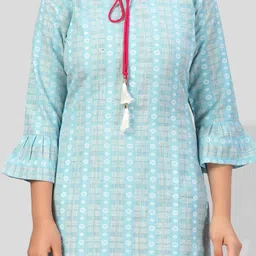 BAESD Girls Geometric Printed Tie-Up Neck Bell Sleeves A-Line Maxi Dress image 2