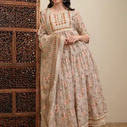 Vishudh Embroidered Fit and Flare Maxi Ethnic Dress image 2