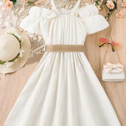StyleCast Girls White Shoulder Straps Ruffles A-Line Maxi Dress With Belt image 3