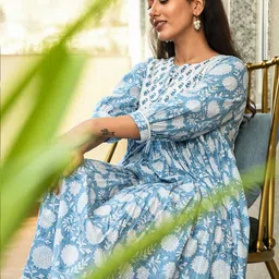 mulmul mulmul.com Floral Printed Tie-Up Neck Puff Sleeve Gathered Cotton Midi Dress image 2