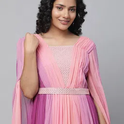 AURELIA Striped Slit Sleeves Fit & Flare Maxi Dress With Belt image 2