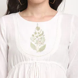 La Zoire White Floral Embroidered Empire Midi Dress image 3
