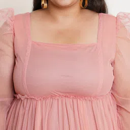 U&F Women Pink Square Neck Net Maxi Dress image 5