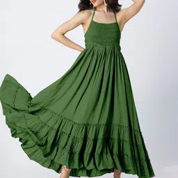 Moomaya Shoulder Straps Smocked Fit And Flare Maxi Dress image 2