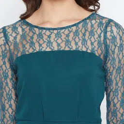 La Zoire Green Georgette Lace Maxi Dress image 2