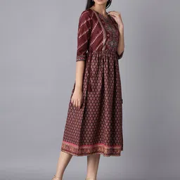 W Maroon Ethnic Motifs Ethnic Midi Dress image 2