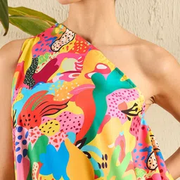 Uptownie Printed A-Line Assymetric One-Shoulder Cowl Crepe Dress image 3
