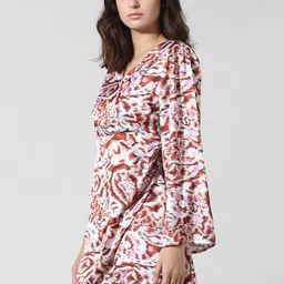 ONLY Abstract Printed Flared Sleeves Satin Wrap Mini Dress image 3