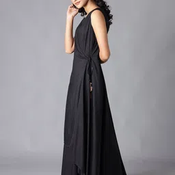 W Black Solid Rayon Maxi Dress image 3