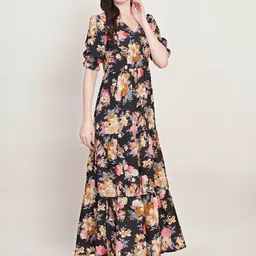 U&F Floral Print Puff Sleeve Crepe Fit & Flare Maxi Dress image 5