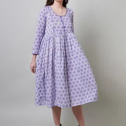 NAVIYATA Ethnic Motif Print Fit & Flare Cotton Midi Dress image 5