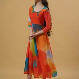 Kedar Fab Girls Tie and Dye Dyed Georgette Maxi Dress image 5