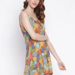 IQRAAR Green & Blue Floral Printed Mini Dress image 3