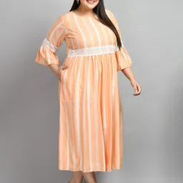 PrettyPlus by Desinoor.com Plus Size Striped Bell Sleeves Empire Midi Dress image 2