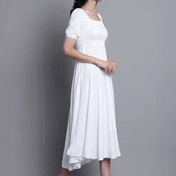 BAESD Square Neck Puff Sleeves Smocked Fit & Flare Midi Dress image 3