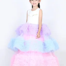 THE LITTLE CELEBS Tie and Dye Print Net Maxi Dress image 4