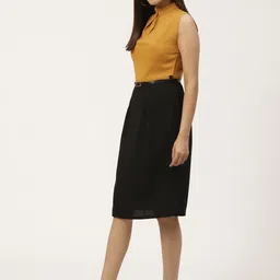 WoowZerz Women Mustard Yellow & Black Colourblocked A-Line Dress image 2