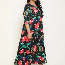 Amydus Plus Size Floral Printed V-Neck A-Line Maxi Dress image 4