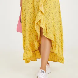 Styli Yellow & Green Strappy Ditsy Print Wrap Front Maxi Dress image 4