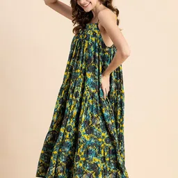 Moomaya Floral Print Shoulder Straps A-Line Midi Dress image 4