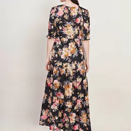 U&F Floral Print Puff Sleeve Crepe Fit & Flare Maxi Dress image 3
