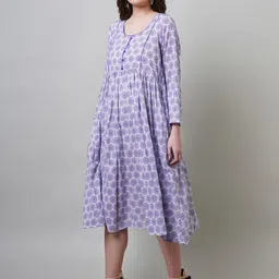 NAVIYATA Ethnic Motif Print Fit & Flare Cotton Midi Dress image 3