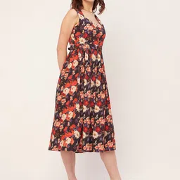Moomaya Floral Print Sleeves Fit & Flare Midi Dress image 4