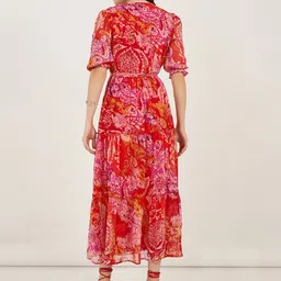 Styli Women V-Neck Floral Print Wrap Maxi Dress with Frill Detail image 3