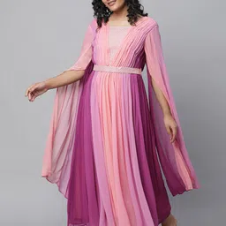 AURELIA Striped Slit Sleeves Fit & Flare Maxi Dress With Belt image 4