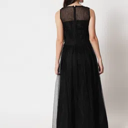 VAANI CREATION Women Black Embellished Net Ethnic Maxi Dress image 4