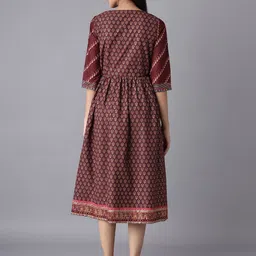 W Maroon Ethnic Motifs Ethnic Midi Dress image 4